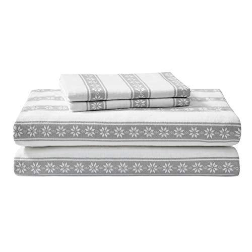 Eddie Bauer - Queen Sheets, Cotton Flannel Bedding Set, Brushed For Extra Softness, Cozy Home Decor (Snowflake Fair Isle, Queen) Eddie Bauer