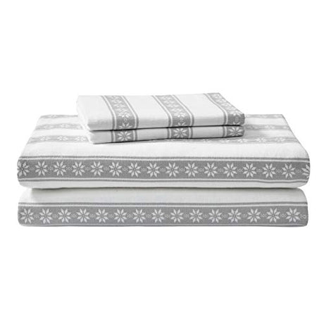 Eddie Bauer - Queen Sheets, Cotton Flannel Bedding Set, Brushed For Extra Softness, Cozy Home Decor (Snowflake Fair Isle, Queen) Eddie Bauer