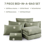 Monbix King Size Comforter Set, Sage Green King Size Bed Set Reversible 7 Pieces, Cationic Dyeing Bed in a Bag with Comforter, Sheets, Pillowcases & Shams Monbix