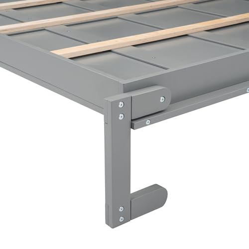 Merax Modern Farmhouse Solid Wood Murphy Cabinet Bed, No Box Spring Needed/Easy Assemble/Queen,Gray Merax