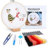 Embroidery Kit for Adult Beginners, Bee Goose Embroidery Kit with Step-by-Step Instructions and Video,Printed Cloth,7.87" Hoop, Display Stand,Color Threads,Threader & Needles for Craft Lover(BED003)