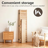 FDW 4 Panel Room Divider Folding Privacy Wooden Screen with Three Clever Shelf Portable Partition Wood Divider for Home Office, Natural Wood FDW