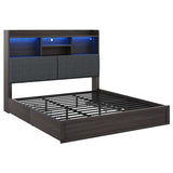 AMERLIFE King Size Bed Frame with 51.2" Tall Bookcase Headboard, Farmhouse Platform Bed with 4 Storage Drawers, Linen Upholstered, Charging Station & Storage, Rustic Black AMERLIFE