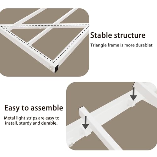 ARFARLY Floating Bed Frame Queen Size with Upholstered Headboard Queen Bed Frame with Charging Station and LED Lights Easy to Assemble White ARFARLY