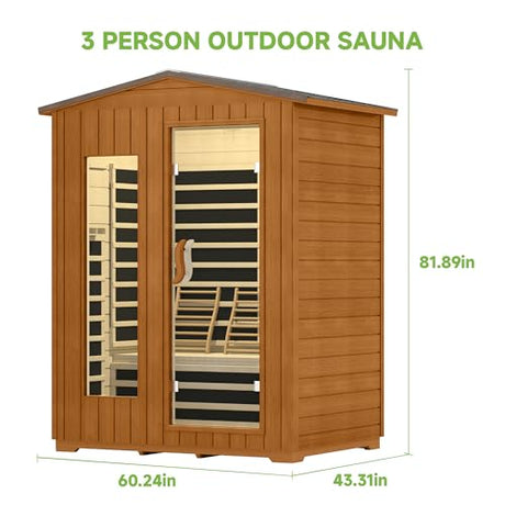 springspa Outdoor Infrared Sauna 3 Person for Home, 15amp Low EMF Far Infrared Spruce Wooden Sauna with Bluetooth,LCD Panel springspa