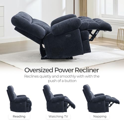 Oversized Power Zero Gravity Recliner Chairs for Adults, Electric Reclining 0 Gravity Chair for Big Man,Soft Fabric Overstuffed Single Recliners with USB Charger Port for Living Room, Blue