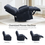 Oversized Power Zero Gravity Recliner Chairs for Adults, Electric Reclining 0 Gravity Chair for Big Man,Soft Fabric Overstuffed Single Recliners with USB Charger Port for Living Room, Blue