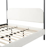 Christopher Knight Home King Size Upholstered Canopy Bed Frame with Boucle Fabric, Curved Headboard and Iron Legs, Modern Platform Bed Frame with Slats No Box Spring Needed, White