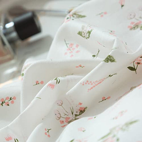 AMWAN Pink Floral Duvet Cover Full Size Cotton Garden Bedding Sets Kids Girls White Comforter Aesthetic Botanical Vintage Flower Print with Zipper Ties, Full (80''x90'') AMWAN