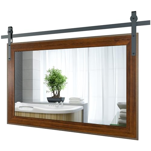 ROOMTEC Farmhouse Bathroom Mirror 51×35 inch Barn Door Mirror Rustic Wall Mirror Wood Frame Mirror for Bathroom, Entryway ROOMTEC