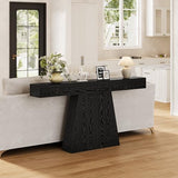 LITTLE TREE 63" Entryway Table, Modern Black Wooden Console Table with Trapezoidal Base for Living Room, Entrance, Hallway, Foyer, Behind the Couch LITTLE TREE
