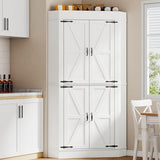 Gyfimoie Corner Cabinet,Kitchen Pantry Storage Cabinet,Freestanding Buffet Hutch with 4 Doors and Shelves,Tall Food Pantry Farmhouse Furniture with Side Rack for Kitchen Dining Room (White) Gyfimoie