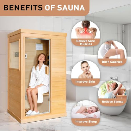 Lamar Far Infrared Sauna with Red Light Therapy, Low EMF Personal Sauna for Home, Canadian Hemlock Wood, Bluetooth Speakers, Digital Control Panel, Indoor Luxury Spa for House and Gym Lamar