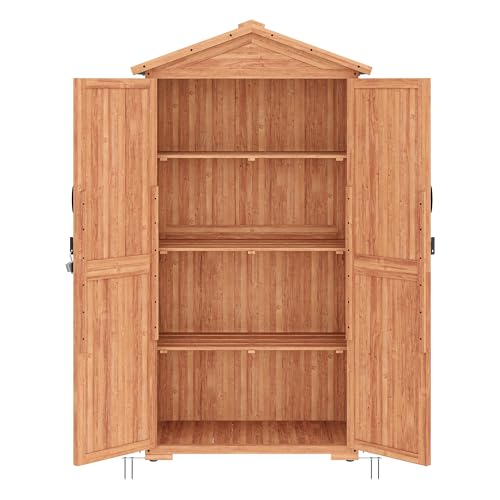 BELLEZE Outdoor Storage Shed with 4 Removeable Shelves, Wooden Garden Shed Lockable Tool Cabinet with Waterproof Roof, Outside Tall Tool Shed for Patio Backyard Lawn Yard - Wood BELLEZE