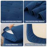 DreLunis 4-Piece Toddler Bedding Set for Boys Navy Blue Embroidery Kids Comforter Sets Soft Breathable Toddler Bed-in-a-Bag Includes Comforter, Flat Sheet, Fitted Sheet, Pillowcase DreLunis