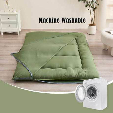 Zelladorra Futon Mattress Cover, Zippered Japanese Floor Mattress Cover, Machine Washable (Green, Twin) Zelladorra