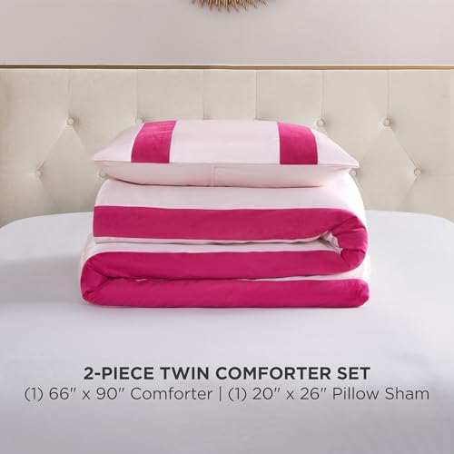 Juicy Couture Velvet Stripe on Satin Pink Twin/Twin XL Comforter Set - 2 Piece Luxury Bedding Ensemble Juicy Couture