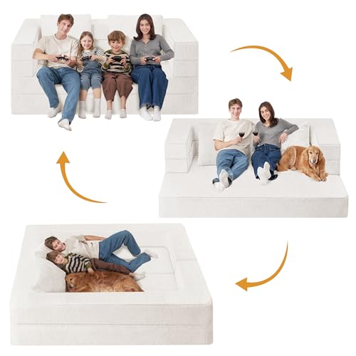 Cansunna Futon Sofa Bed with Pillow, 3-in-1 Sleeper Sofa Bed with Removable Cover, Convertible Floor Sofa Bed, No Assembly Boneless Couch for Living Room, Bedroom Cansunna