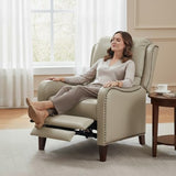 HULALA HOME Genuine Leather Recliner Chair, Modern Push Back Recliner Armchair with Thick Seat, Backrest & Footrest, Nailhead Decor for Living Room, Bedroom, Beige