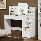 Oiroporz White Makeup Vanity Desk with LED Mirror & 5-Tier Sloped Shelves, 7 Open Storage Areas & 3 Drawers, Adjustable 3-Color Lighting Dressing Table Oiroporz
