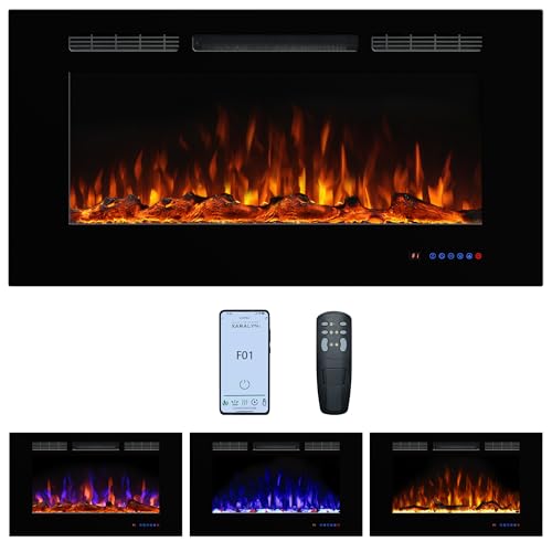 Dreamflame Electric Fireplace 42inches, Wall-Mounted & Recessed Fireplace Inserts, Multicolor Flame w/5 Dimmer, Remote Control Thermostat, Timer, Overheating Protection, Hardwire Connect, 1500W,Black Dreamflame