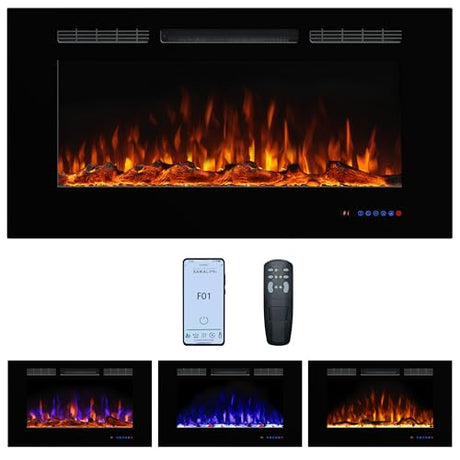 Dreamflame Electric Fireplace 42inches, Wall-Mounted & Recessed Fireplace Inserts, Multicolor Flame w/5 Dimmer, Remote Control Thermostat, Timer, Overheating Protection, Hardwire Connect, 1500W,Black Dreamflame