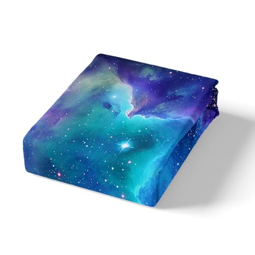 Feelyou Galaxy Sheet Set King Size Out Space Bedding Blue Nebula Universe 100% Microfiber Deep Pockets Bed Sheets 4 Pcs - 1 Falt& 1 Fitted Sheets with 2 Pillow Shams Feelyou