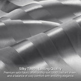 BEDELITE Satin Sheets Queen Size, Luxury Jacquard Striped Dark Grey Bedsheets with Elastic Corner Straps, Similar to Silk Sheets Set 4 PC with 1 Deep Pocket Fitted Sheet, 1 Flat Sheet, & 2 Pillowcases BEDELITE