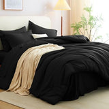 CozyLux Queen Comforter Set Black, 7 Pieces Bed in a Bag Soft Bedding Comforter Set with Sheets, All Season Boho 7PC Bed Sets with Comforter, Fitted Sheets, Flat Sheets, Pillow Shams and Pillowcases CozyLux