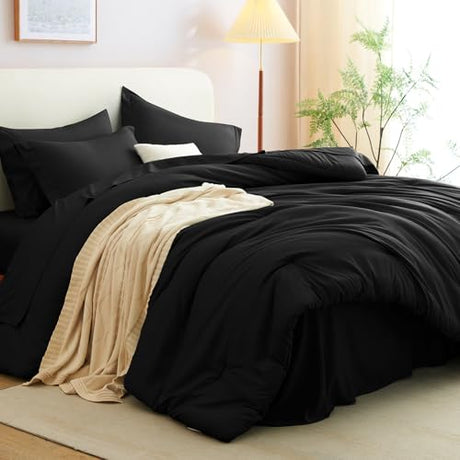 CozyLux Full Comforter Set Black, 7 Pieces Bed in a Bag Soft Bedding Comforter Set with Sheets, All Season Boho 7PC Bed Sets with Comforter, Fitted Sheets, Flat Sheets, Pillow Shams and Pillowcases CozyLux