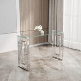 HomVent Silver Glass Console Table Narrow Sofa Table with Tempered Glass Top and Stainless Steel Legs for Entryway, Living Room (Silver) HomVent
