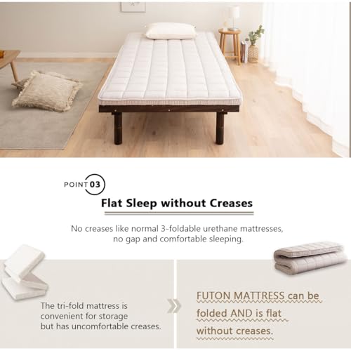 EMOOR Japanese Padded Futon Mattress Machi Twin Gray, Gusset Foldable Storable Elastic Bands Floor Sleeping Guest Bed Tatami Mat EMOOR
