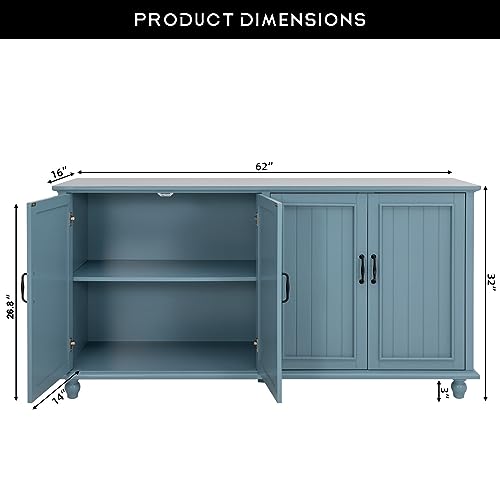 Scurrty Buffet & Bar Cabinet with Storage, 62'' Coffee Bar Cabinet, Sideboard Storage Cabinet for Dinning Room, Kitchen & Living Room (4 Doors, Blue) Scurrty