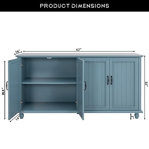 Scurrty Buffet & Bar Cabinet with Storage, 62'' Coffee Bar Cabinet, Sideboard Storage Cabinet for Dinning Room, Kitchen & Living Room (4 Doors, Blue) - WoodArtSupply