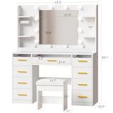 ANWBROAD Vanity Desk with Mirror and Lights 3 Colors Large Makeup Vanity Table Set Transparent Glass Top with 9 RGB Drawers, 4 Shelves Vanity Desk with Stool Power Outlet White Bedroom Women UBDT94W ANWBROAD