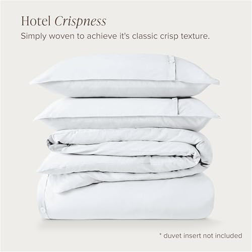 Bare Home 100% Organic Cotton Queen Duvet Cover Set - Crisp Percale Weave - Lightweight & Breathable - Cooling Duvet Cover Set (Queen, White) Bare Home