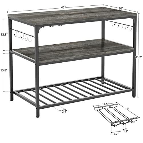 Homieasy Black Oak Kitchen Island with Wine Rack, Glass Holder & 3-Tier Storage