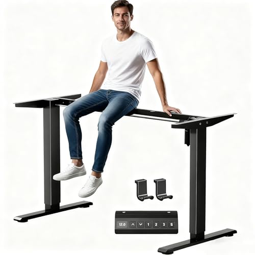 Qidbeld Standing Desk Frame, Electric Stand Up Desk Legs Frame, 3 Memory Height Settings Height Adjustable Table Legs for Max 63″ x 39.4″ Desktop, for Home Office, Black Frame Only Qidbeld