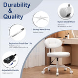 Misolant Vanity Chair with Back, Small Armless Cute office Chair with wheels and Lumbar support, Comfy PU Leather Desk Computer Chairs with Adjustable Height, 360°Swivel for Home Bedroom Office, White Misolant