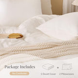RENEWROOTS Off White Duvet Cover Queen Size, 100% Sandwashed Cotton Soft Queen Duvet Cover Set 3 Pieces with Zipper Clousre & Corner Buttons (Off White, Queen 90 x 90) RENEWROOTS