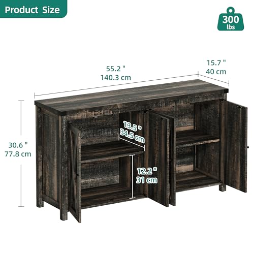 YITAHOME Farmhouse Sideboard Buffet Cabinet with Storage with 4 Doors, 55'' Large Kitchen Storage Cabinet, Wood Coffee Bar Cabinet with Adjustable Shelf for Kitchen, Living Room, Dark Oak YITAHOME
