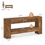 TRIBEWOOD Solid Wood Console Table, 63-Inch Farmhouse Entryway Table with 2-Tier Storage Shelf, Rustic Wooden Narrow Long Sofa Table Behind Couch for Entryway, Hallway, Foyer, Living Room, Brown TRIBEWOOD