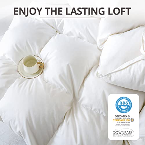 Globon King Size Down Comforter - All Season Duvet Insert with Medium Warmth, Soft and Noiseless Shell,8 Corner Tabs, and Machine Washable - White Globon