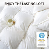 Globon King Size Down Comforter - All Season Duvet Insert with Medium Warmth, Soft and Noiseless Shell,8 Corner Tabs, and Machine Washable - White Globon