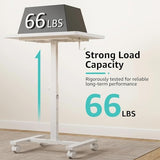 WINAZ Small White Standing Rolling Desk - 24 Inch Portable Mobile Stand Up Kids Desk Adjustable Height with Wheels for Small Spaces, Couch Laptop Desks Side End Table for Home Office, White WINAZ