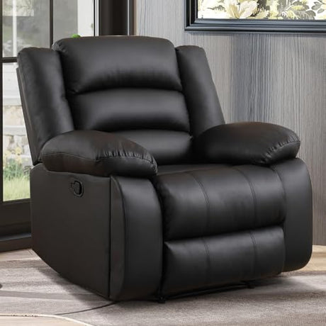 EBELLO Manual Recliner Chair, Faux Leather Reclining Chair with Hidden Cup Holders, Overstuffed Armrests and Back, Manual Single Sofa for Adult, Black EBELLO