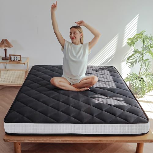 MAXYOYO 6" Extra Thick Futon Mattress Floor Mattress, Twin Size Diamond Pattern Japanese Tatami Pad Roll Up Mat for Adults, Guest, Black MAXYOYO