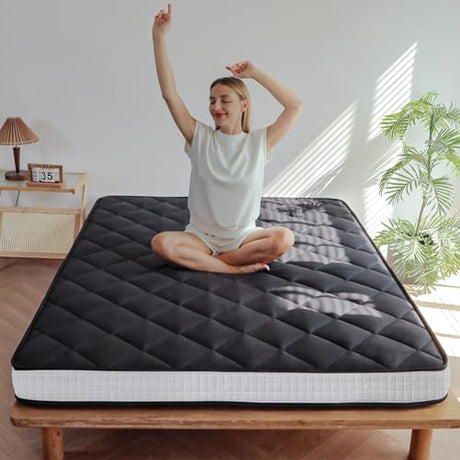 MAXYOYO 6" Extra Thick Futon Mattress Floor Mattress, Twin Size Diamond Pattern Japanese Tatami Pad Roll Up Mat for Adults, Guest, Black MAXYOYO