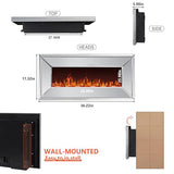 blingworld 36" Silver Mirrored Electric Fireplace, Modern Wall Mounted Electric Fireplace with Crushed Diamond Inlay, Freestanding Heater with Remote Control, 400 sq ft Heating Coverage blingworld