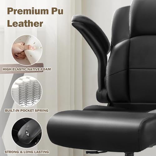 Ergonomic Drafting Chair,Tall Office Chair for Standing Desk with Flip-Up Armrests,Adjustable Foot Ring & Height, High Leather Executive Office Chair for Home,Drawing or Counter Height Use KWKSV